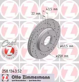 Вентилируемый тормозной диск с перфорацией на Мазда 2  Otto Zimmermann 250.1343.52.