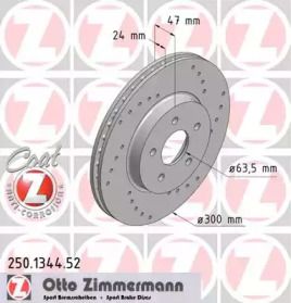 Вентильований гальмівний диск з перфорацією Otto Zimmermann 250.1344.52.