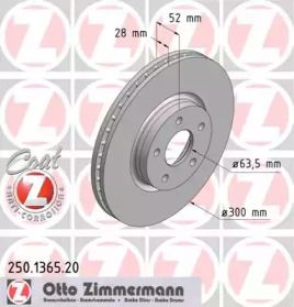 Вентильований гальмівний диск Otto Zimmermann 250.1365.20.