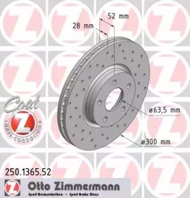 Вентилируемый тормозной диск с перфорацией Otto Zimmermann 250.1365.52.