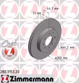 Вентилируемый тормозной диск на Ровер 25  Otto Zimmermann 280.3153.20.