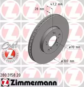 Вентилируемый тормозной диск Otto Zimmermann 280.3158.20.