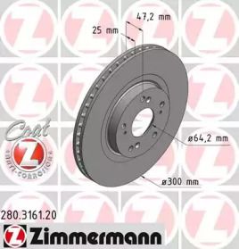 Вентилируемый тормозной диск Otto Zimmermann 280.3161.20.
