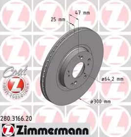 Вентильований гальмівний диск Otto Zimmermann 280.3166.20.