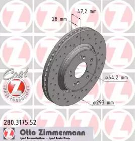 Перфорированный тормозной диск Otto Zimmermann 280.3175.52.