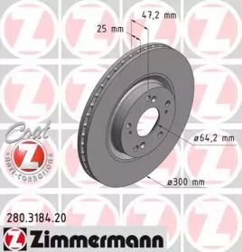 Вентильований гальмівний диск на Honda CR-V 2 Otto Zimmermann 280.3184.20.