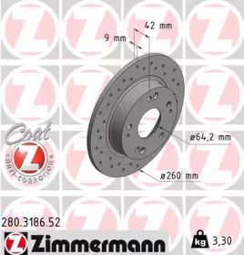 Перфорированный тормозной диск Otto Zimmermann 280.3186.52.