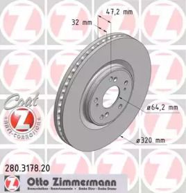 Вентилируемый тормозной диск Otto Zimmermann 280.3178.20.