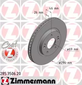 Вентилируемый тормозной диск Otto Zimmermann 285.3506.20.
