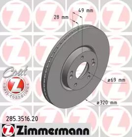 Вентильований гальмівний диск Otto Zimmermann 285.3516.20.