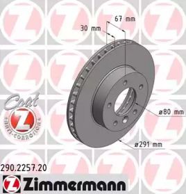Вентилируемый тормозной диск Otto Zimmermann 290.2257.20.