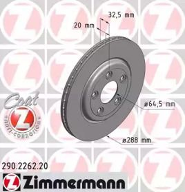 Вентилируемый тормозной диск Otto Zimmermann 290.2262.20.