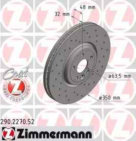 Вентилируемый тормозной диск с перфорацией на Ягуар Ф-Пейс  Otto Zimmermann 290.2270.52.