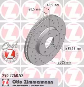 Вентильований гальмівний диск з перфорацією Otto Zimmermann 290.2260.52.