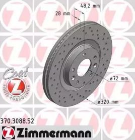 Вентилируемый тормозной диск с перфорацией на Mazda CX-7  Otto Zimmermann 370.3088.52.