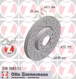 Вентилируемый тормозной диск с перфорацией на Mazda 6 GH Otto Zimmermann 370.3083.52.