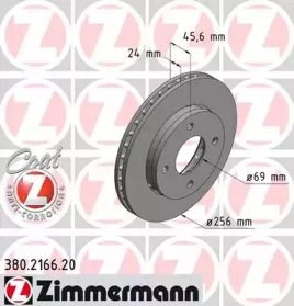 Перфорированный тормозной диск на Смарт Фор фор  Otto Zimmermann 380.2166.20.