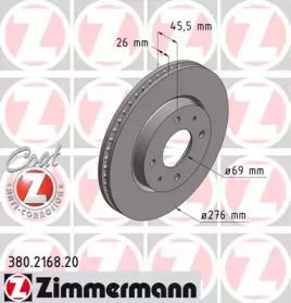 Вентилируемый тормозной диск Otto Zimmermann 380.2168.20.