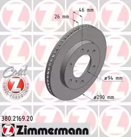 Вентилируемый тормозной диск Otto Zimmermann 380.2169.20.