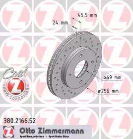 Перфорированный тормозной диск на Смарт Фор фор  Otto Zimmermann 380.2166.52.