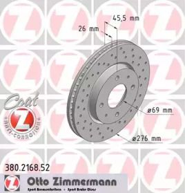 Вентильований гальмівний диск з перфорацією Otto Zimmermann 380.2168.52.