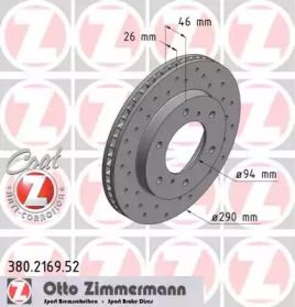 Вентильований гальмівний диск з перфорацією Otto Zimmermann 380.2169.52.