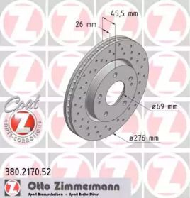 Вентильований гальмівний диск з перфорацією Otto Zimmermann 380.2170.52.