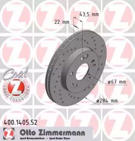 Вентилируемый тормозной диск с перфорацией на Мерседес 190  Otto Zimmermann 400.1405.52.