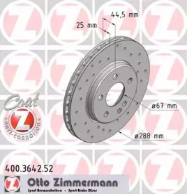 Вентильований гальмівний диск з перфорацією на Mercedes-Benz W169 Otto Zimmermann 400.3642.52.