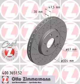 Вентилируемый тормозной диск с перфорацией Otto Zimmermann 400.3651.52.