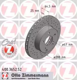 Вентилируемый тормозной диск с перфорацией Otto Zimmermann 400.3652.52.
