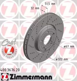 Вентилируемый тормозной диск с перфорацией Otto Zimmermann 400.3676.20.