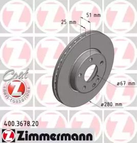 Вентильований гальмівний диск на Мерседес А160 Otto Zimmermann 400.3678.20.
