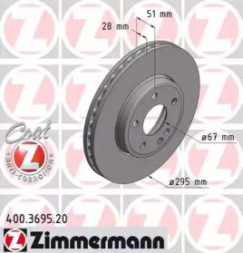 Вентилируемый тормозной диск на Мерседес ЦЛА  Otto Zimmermann 400.3695.20.