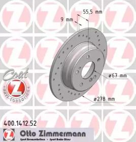 Перфорированный тормозной диск на Мерседес Е класс  Otto Zimmermann 400.1412.52.
