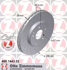 Вентильований гальмівний диск з перфорацією на Mercedes-Benz W203 Otto Zimmermann 400.1443.52.