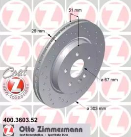 Вентильований гальмівний диск з перфорацією Otto Zimmermann 400.3603.52.