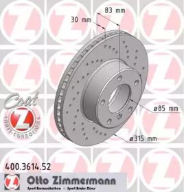 Вентилируемый тормозной диск с перфорацией на Мерседес Г класс  Otto Zimmermann 400.3614.52.