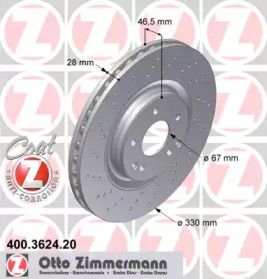 Вентилируемый тормозной диск с перфорацией на Мерседес СЛК  Otto Zimmermann 400.3624.20.