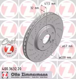 Вентильований гальмівний диск з перфорацією Otto Zimmermann 400.3632.20.
