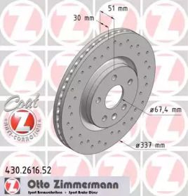 Вентилируемый тормозной диск с перфорацией на Opel Insignia  Otto Zimmermann 430.2616.52.