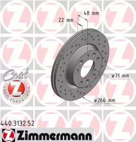 Вентилируемый тормозной диск с перфорацией на Пежо 308  Otto Zimmermann 440.3132.52.