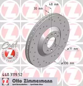 Перфорированный тормозной диск на Peugeot 407  Otto Zimmermann 440.3119.52.