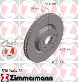 Вентильований гальмівний диск Otto Zimmermann 530.2464.20.