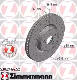 Вентилируемый тормозной диск с перфорацией на Субару Легаси  Otto Zimmermann 530.2464.52.