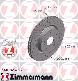 Вентилируемый тормозной диск с перфорацией Otto Zimmermann 540.2494.52.