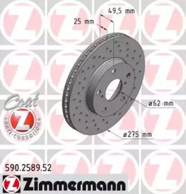 Вентилируемый тормозной диск с перфорацией Otto Zimmermann 590.2589.52.