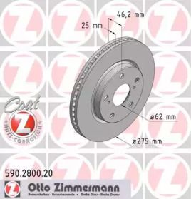 Вентилируемый тормозной диск на Тайота Рав4  Otto Zimmermann 590.2800.20.