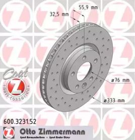 Вентильований гальмівний диск з перфорацією Otto Zimmermann 600.3231.52.