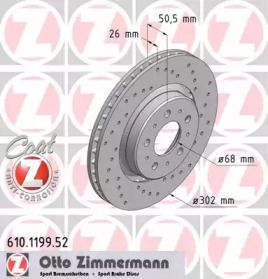 Перфорированный тормозной диск на Вольво С70  Otto Zimmermann 610.1199.52.